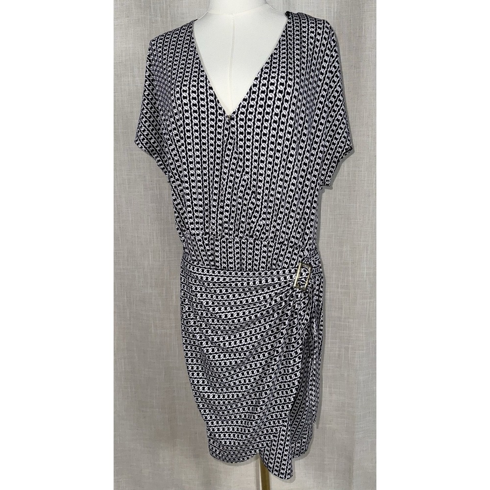 NWT Michael Kors Women's XL Black & White Chain Pattern Dress MSRP $125‎